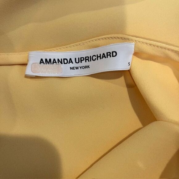 Amanda Uprichard Martinique Dress Yellow Crepe Wrap Look Flutter Sleeve Size S - Picture 8 of 14